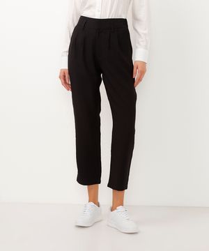 calça sloutch de viscose cintura alta com pregas preto