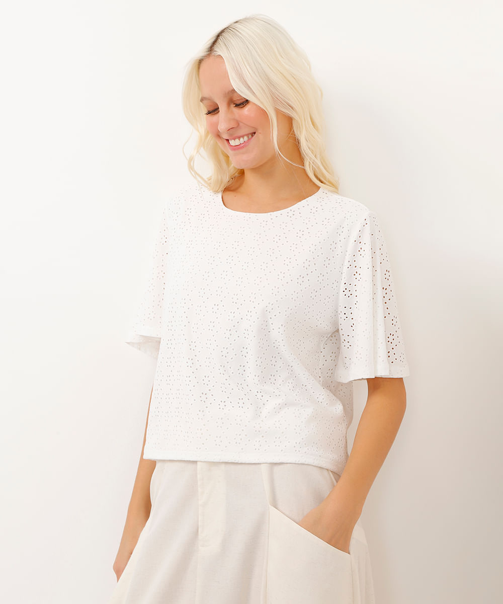 blusa de laise manga curta off white