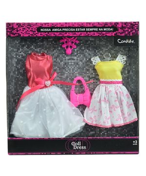 Vestido Para Boneca - Doll Dress Kit 2 Looks - Vermelho C/ Amarelo