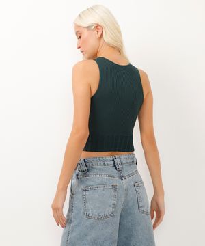 cropped canelado halter neck alça média verde