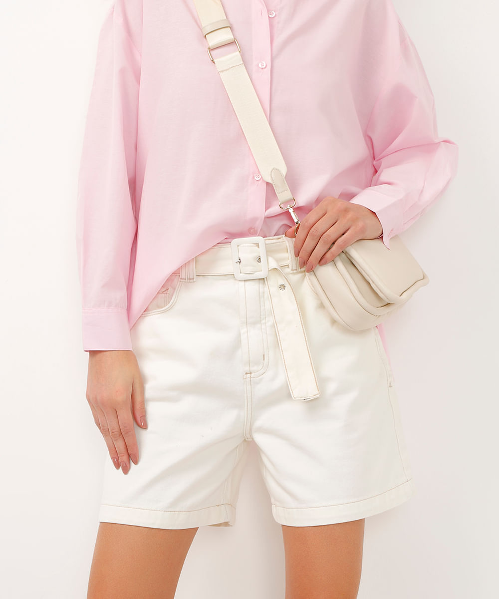 short de sarja mom cintura super alta com cinto off white
