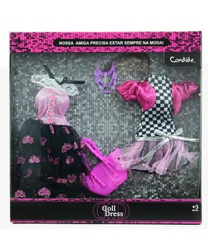 Vestido Para Boneca - Doll Dress Kit 2 Looks - Xadrez E Rosa