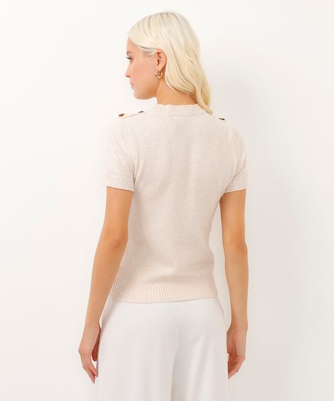 blusa de tricot manga curta com botões bege
