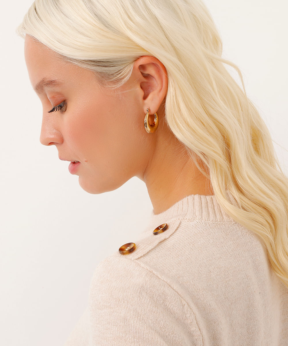 blusa de tricot manga curta com botões bege