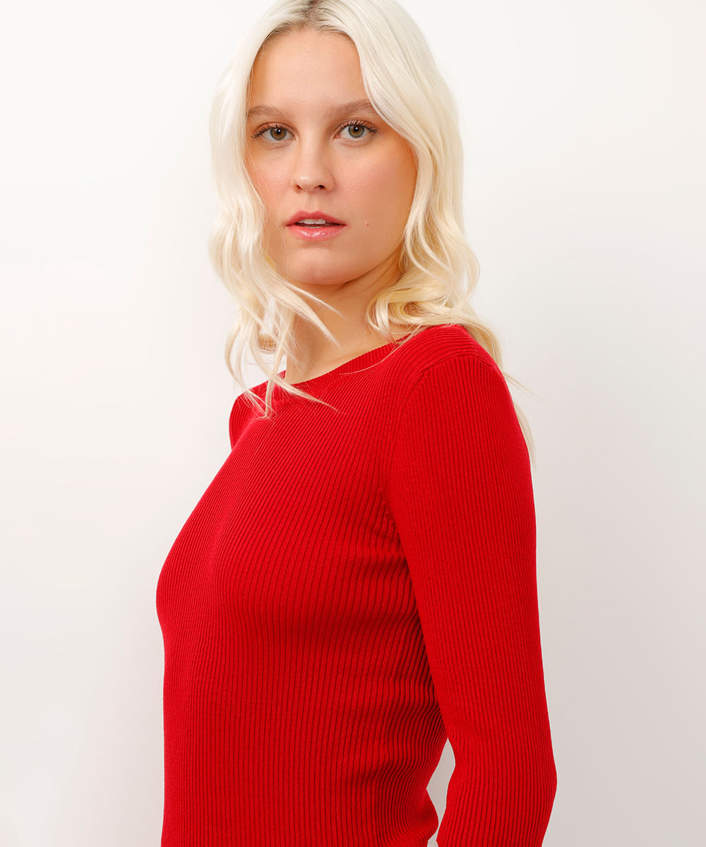 blusa de tricot canelada e alongada vermelho