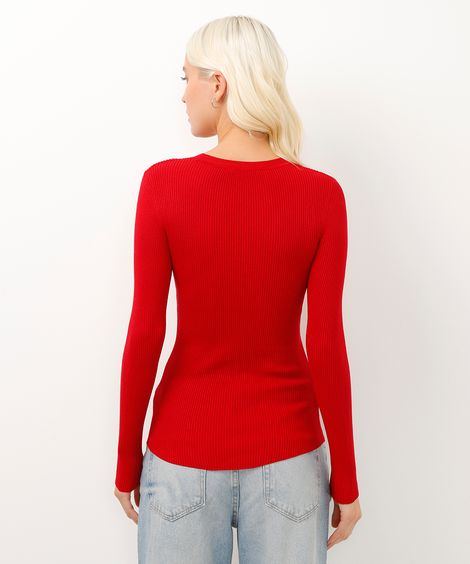 blusa de tricot canelada e alongada vermelho