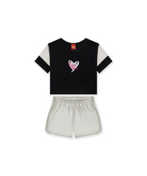 Conjunto Infantil Feminino Blusa + Short Kyly Preto