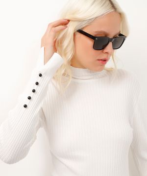 blusa de tricot gola alta com botões off white