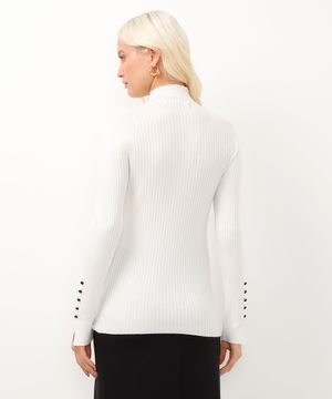 blusa de tricot gola alta com botões off white