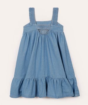 vestido jeans infantil com babado azul