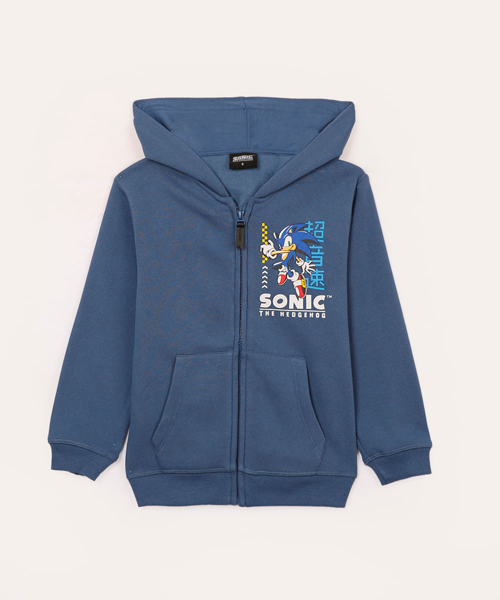 blusão de moletom infantil sonic azul