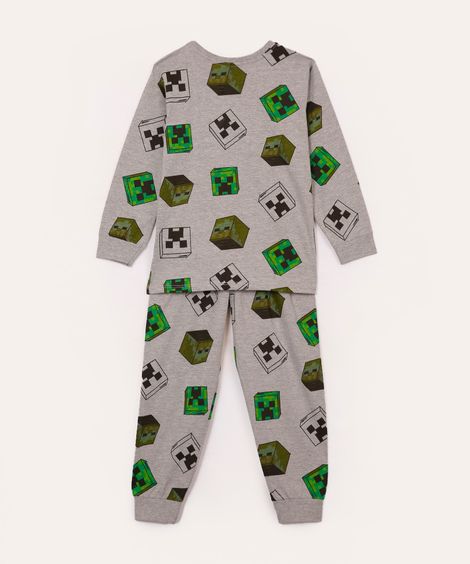 pijama infantil longo minecraft cinza