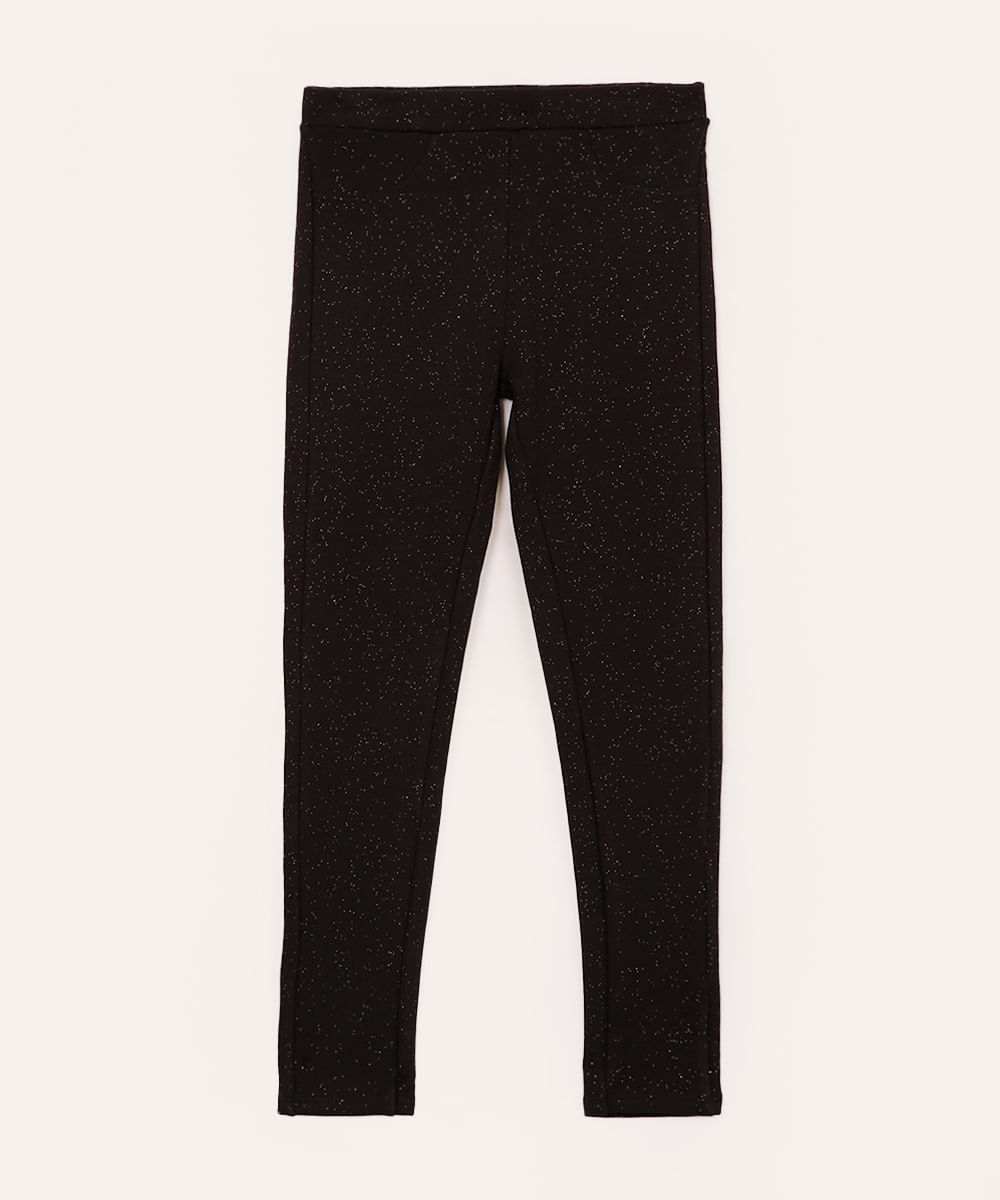 calça legging forrada infantil com brilho preto