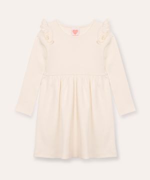 vestido infantil manga longa babado off white