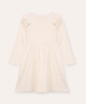 vestido infantil manga longa babado off white