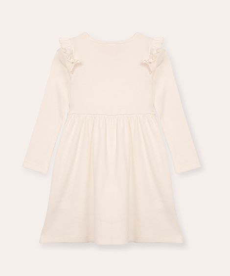 vestido infantil manga longa babado off white