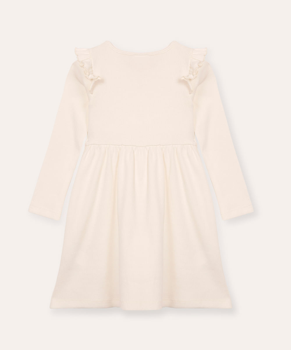 vestido infantil manga longa babado off white
