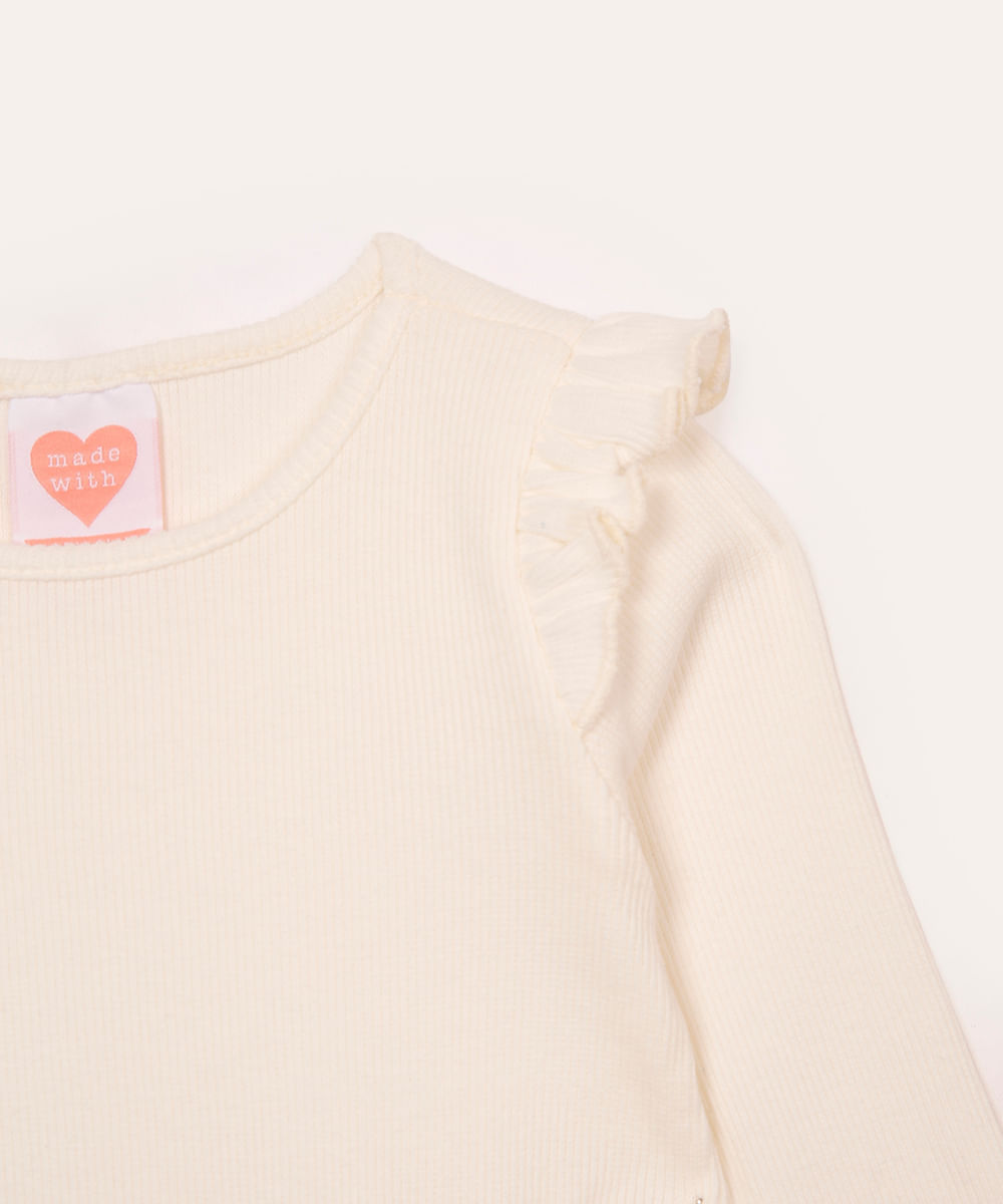 vestido infantil manga longa babado off white