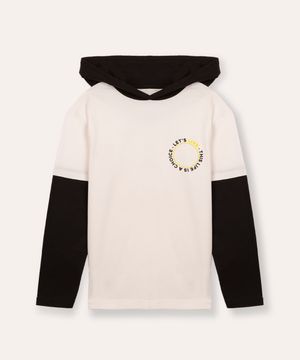 camiseta de algodão infantil com capuz manga longa branco