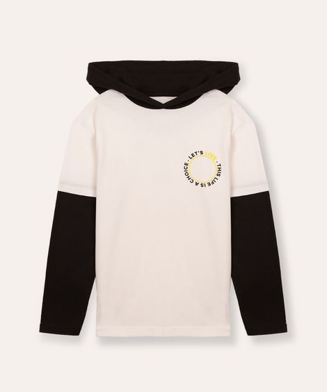 camiseta de algodão infantil com capuz manga longa branco