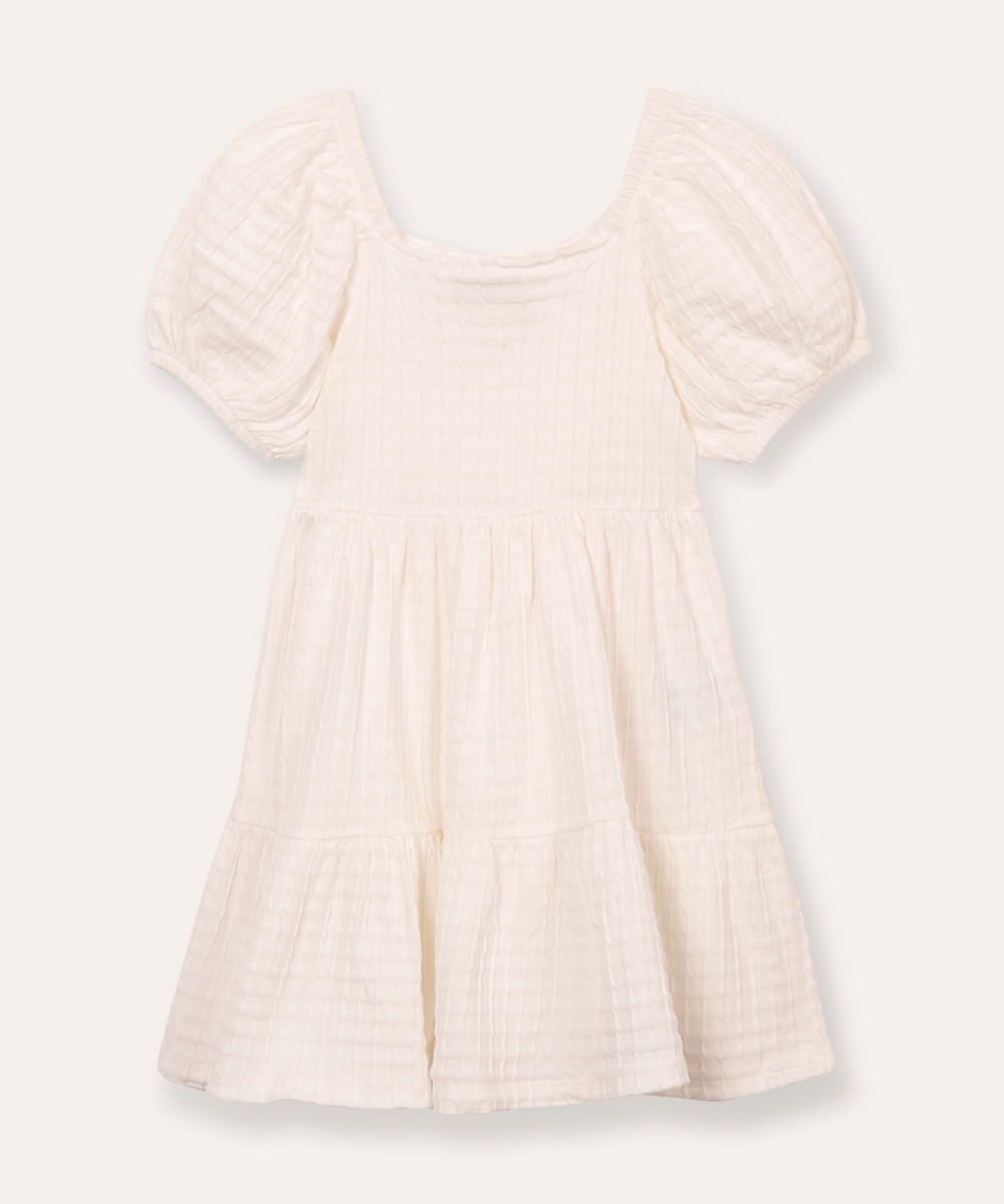 vestido infantil texturizado manga bufante off white