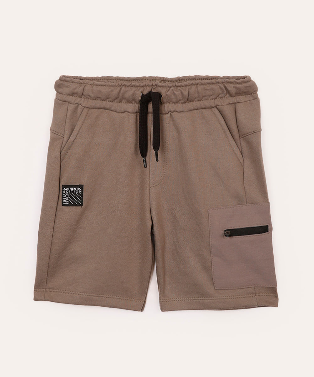 bermuda infantil de moletom cargo cinza