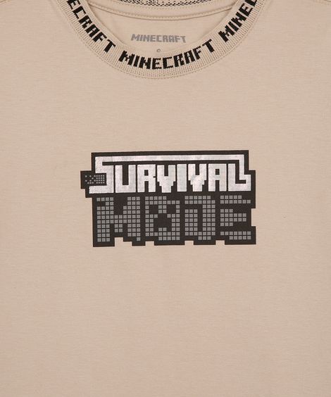 camiseta de algodão infantil minecraft manga curta bege