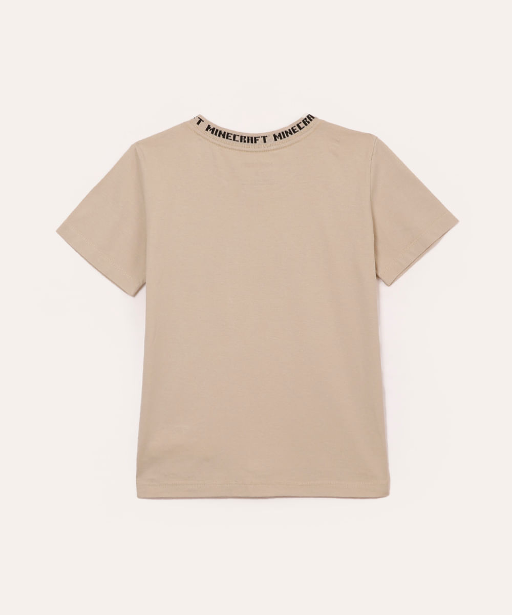 camiseta de algodão infantil minecraft manga curta bege