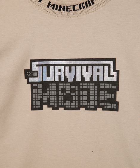 camiseta de algodão infantil minecraft manga longa bege