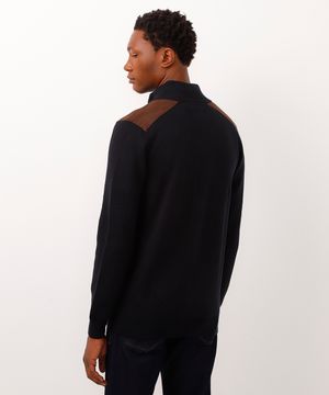 jaqueta de tricot com zíper azul marinho
