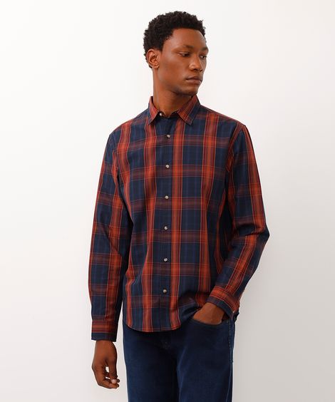 camisa xadrez manga longa azul marinho