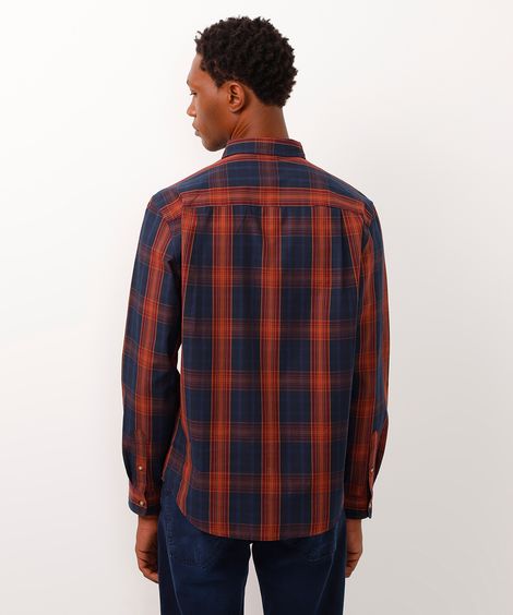camisa xadrez manga longa azul marinho