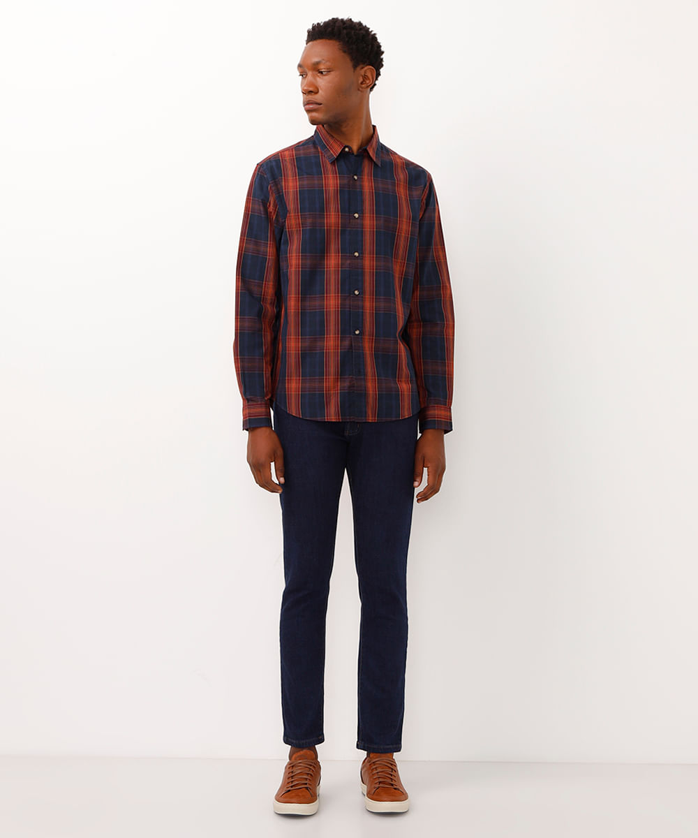 calça slim jeans com bolsos azul