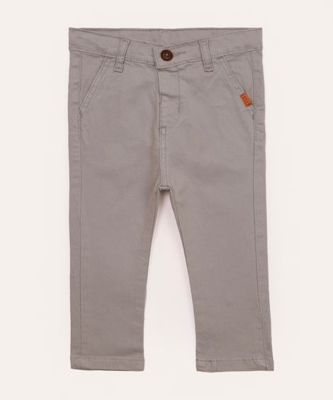 calça sarja infantil reta com bolso cinza
