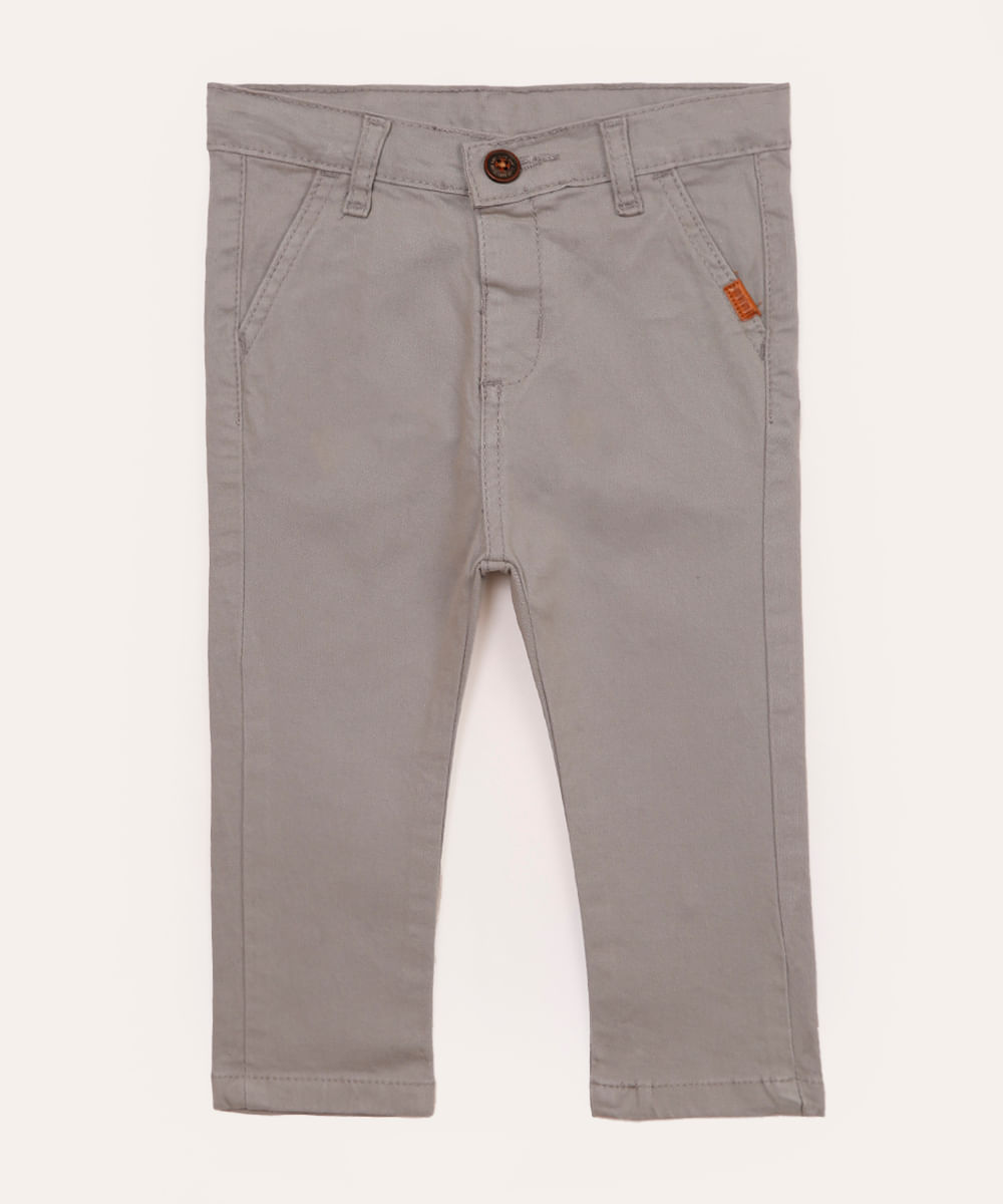 calça sarja infantil reta com bolso cinza