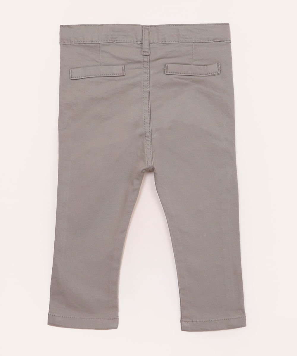 calça sarja infantil reta com bolso cinza