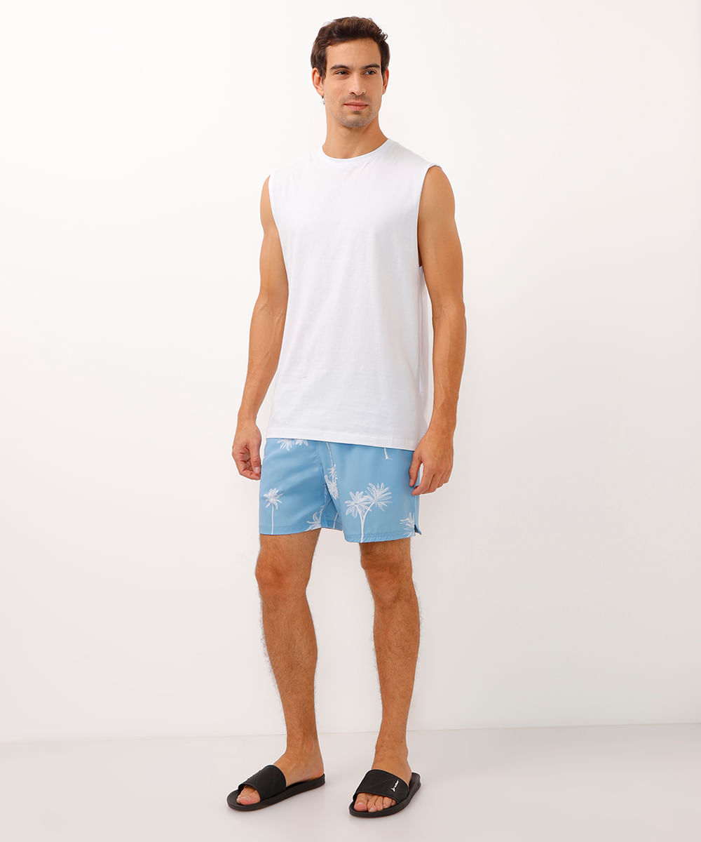 bermuda boardshort cós com elástico coqueiros azul