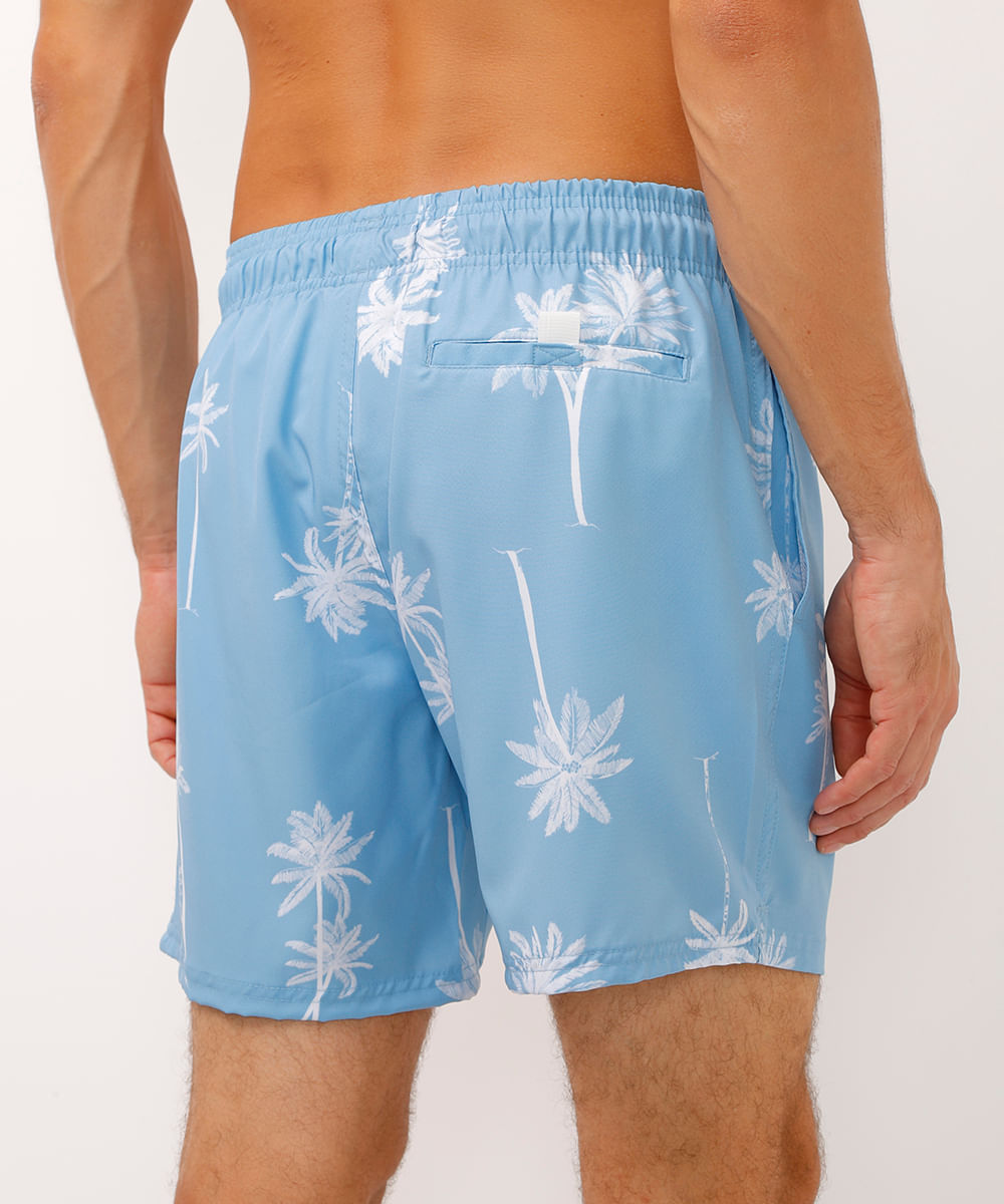 bermuda boardshort cós com elástico coqueiros azul