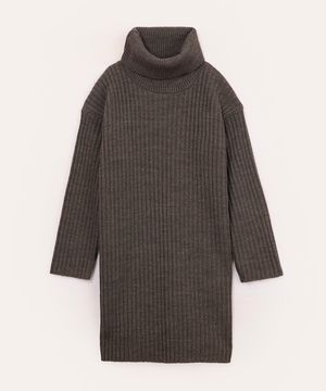 vestido infantil de tricot canelado cinza