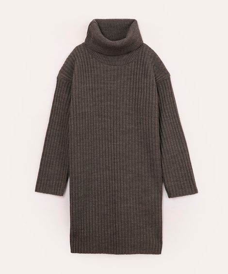 vestido infantil de tricot canelado cinza