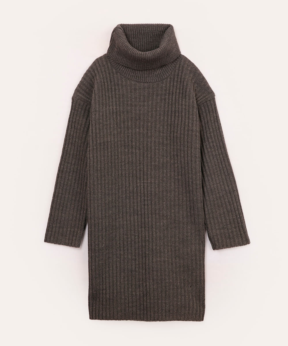 vestido infantil de tricot canelado cinza