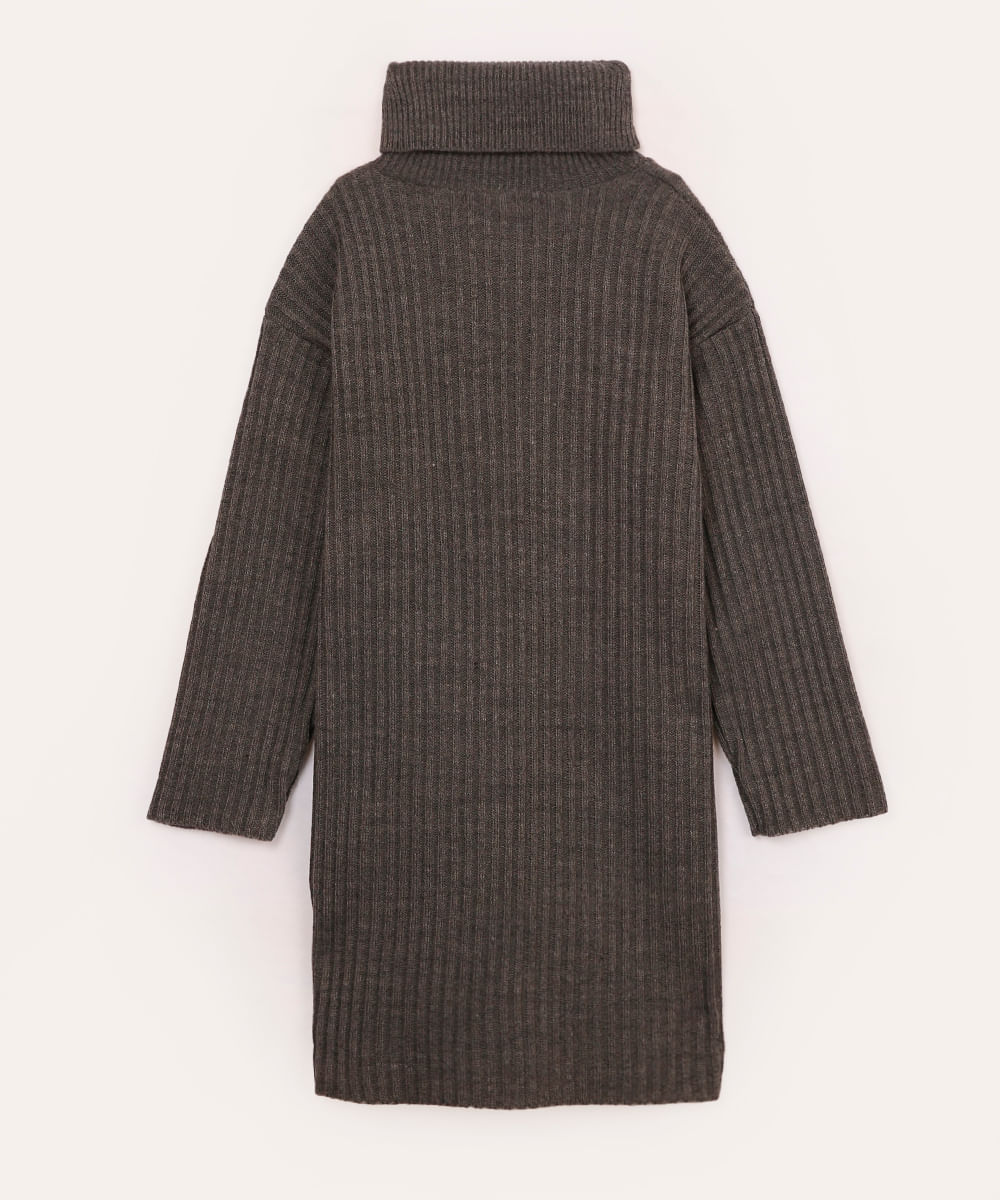 vestido infantil de tricot canelado cinza