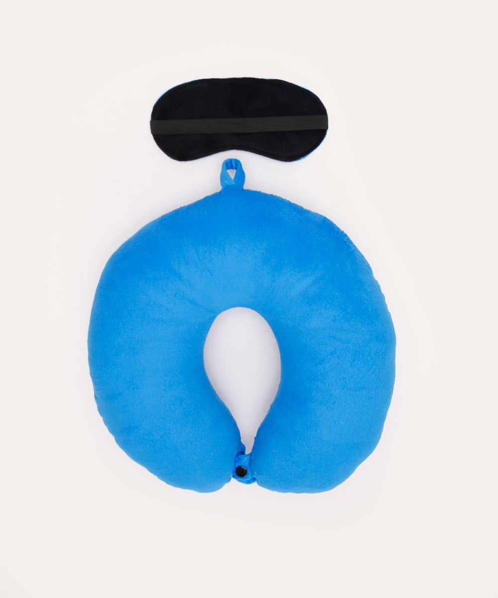 apoio de pescoço com máscara de dormir azul
