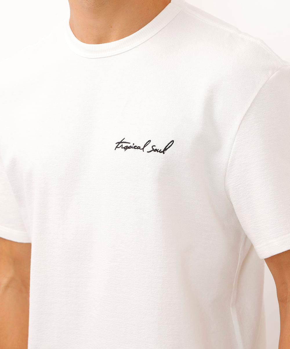 camiseta relaxed de algodão texturizada tropical soul off white