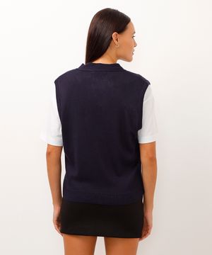 colete de tricot com botões azul marinho