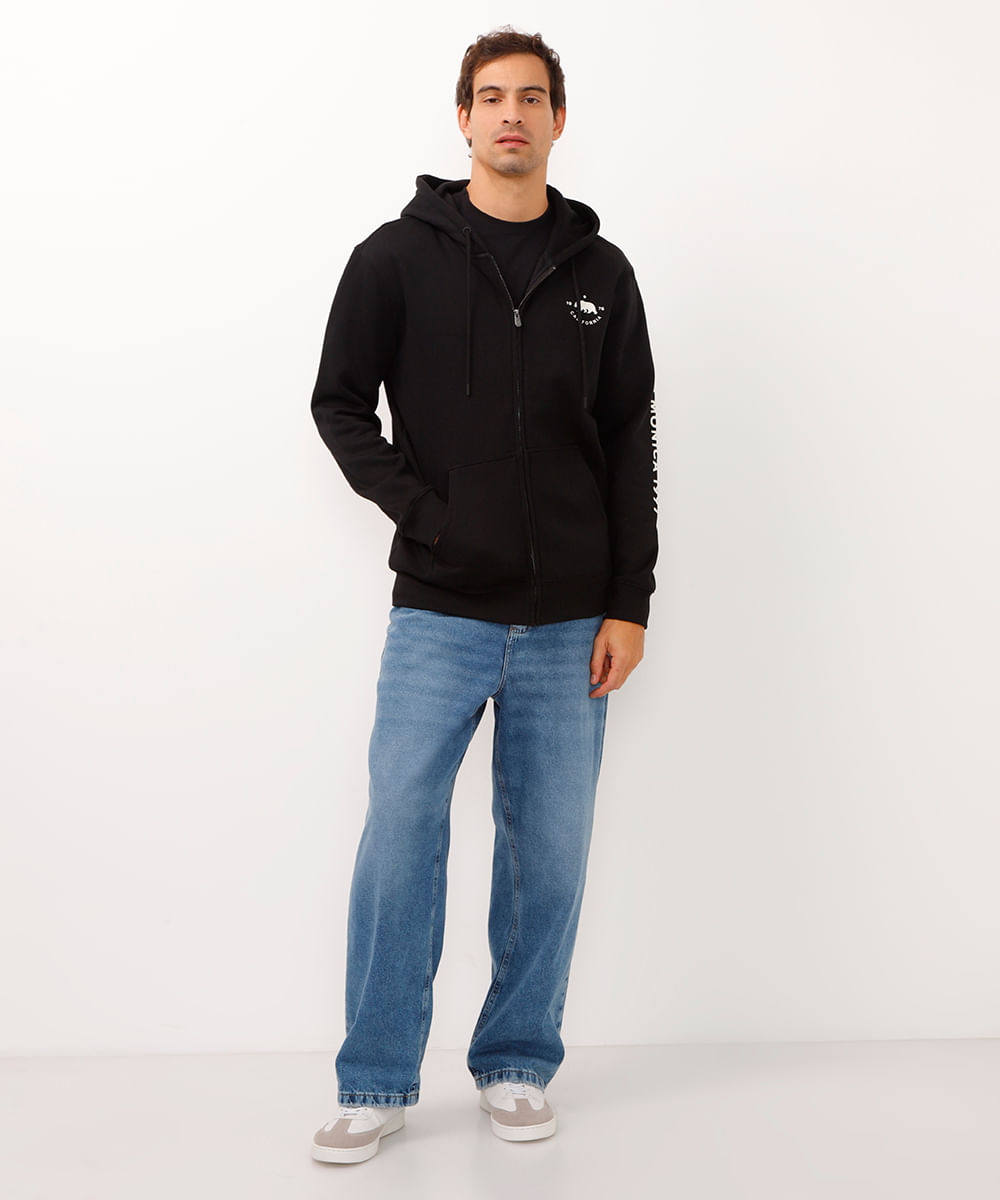 blusão de moletom com zíper california preto