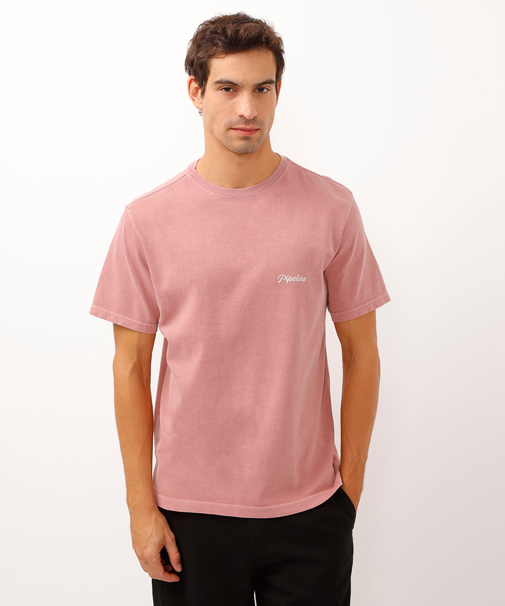 camiseta de algodão manga curta pipeline rosa