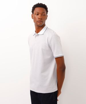 Polo de Piquet Masculina Comfort Estampada Geométrica Manga Curta Off White