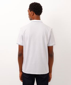 Polo de Piquet Masculina Comfort Estampada Geométrica Manga Curta Off White
