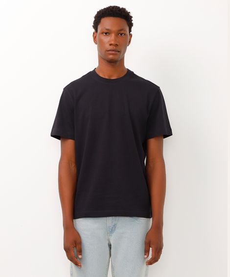 camiseta de algodão manga curta azul